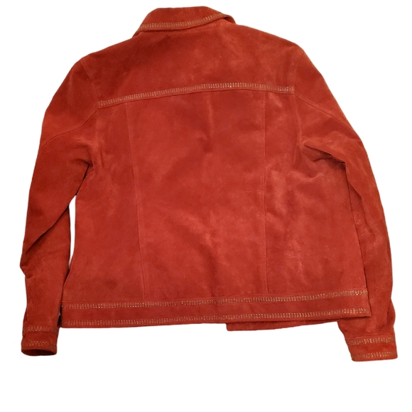 Coldwater creek Women's red suade leather jacket w/ beaded trim, size L - Picture 4 of 6